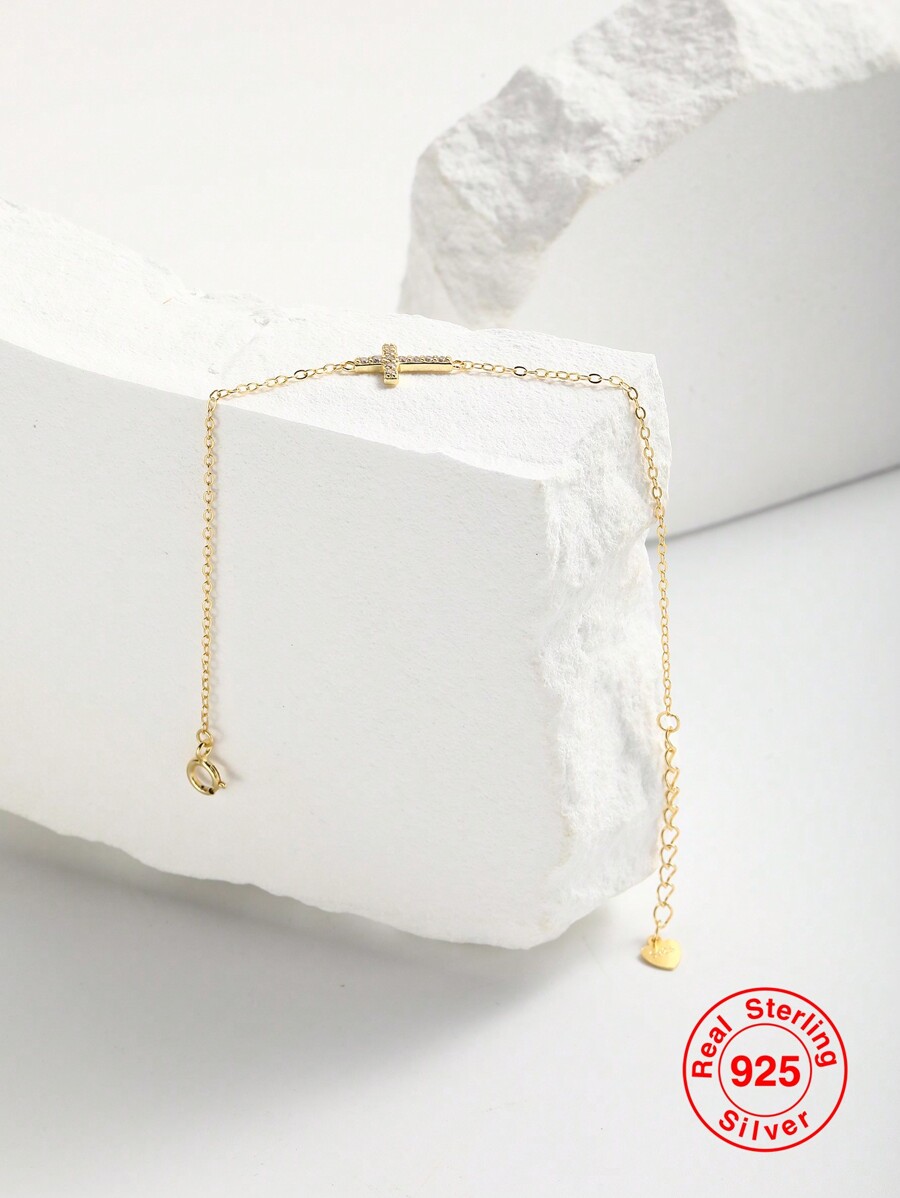 1pc Pure Silver S925 Gold Plated Cross Pendant Women's Bracelet