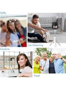 1入組迷你4合1伸縮無線遙控自拍棒三腳架，360°旋轉自拍棒，可拆卸遠程拍攝手機通用自拍棒手機支架相機用品，抗震防抖自拍棒，手機直播三腳架，伸縮手持穩定通用型號，兼容iPhone / Samsung GoPro小相機IOS和Android / 生日 / 情人節禮物 / 復活節 / 男友和女友，在戶外露營和旅行中隨時記錄美麗時刻，非常適合夏天戶外、旅行、郊游、假期、海灘等（不含電池，按鈕電池型號：CR1632） - 白色 - 查看 9