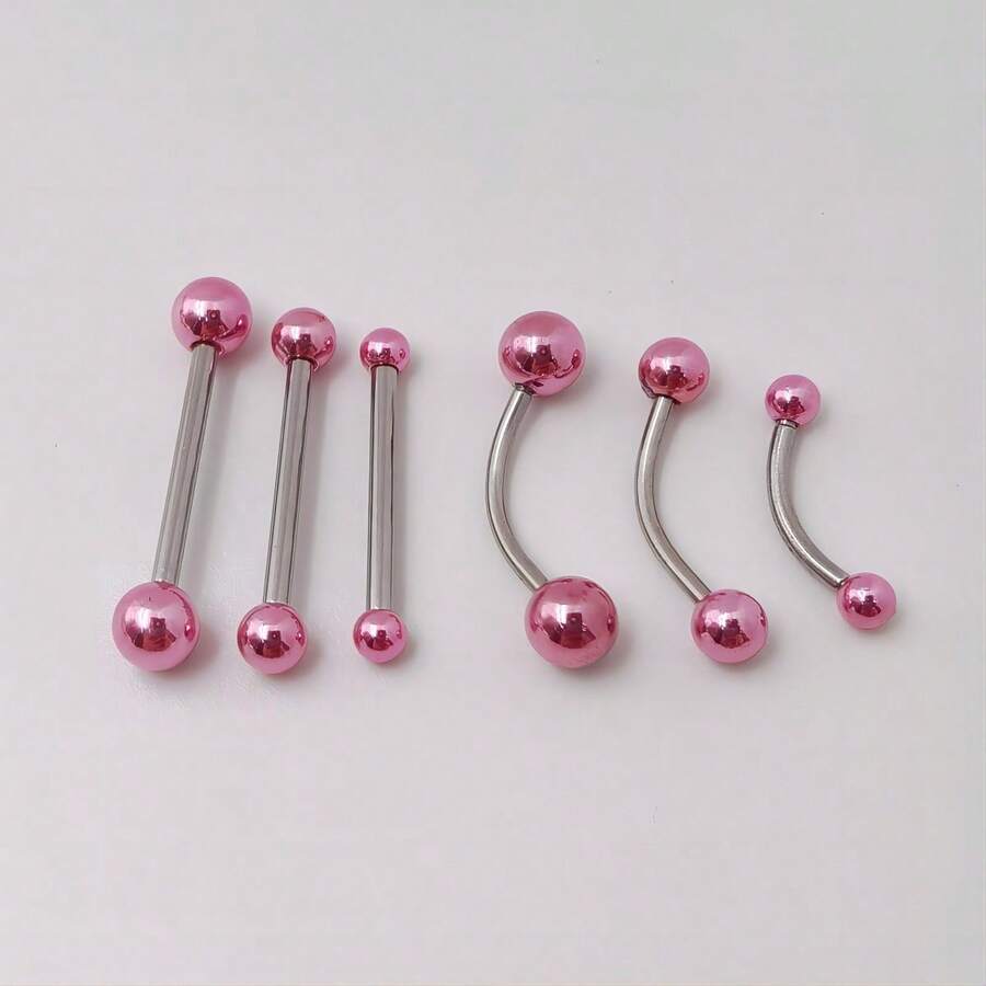 6pcs/set Stainless Steel Titanium Plated Tongue And Eyebrow Piercing Kit - Multicolor - View 1