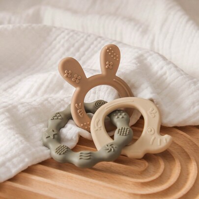 1 Stück Baby Silikon Beißring, grau-grün gefärbt mit Hasen & Elefanten Formen, geeignet für zahnende Babys, schönes Geschenk für Kleinkinder