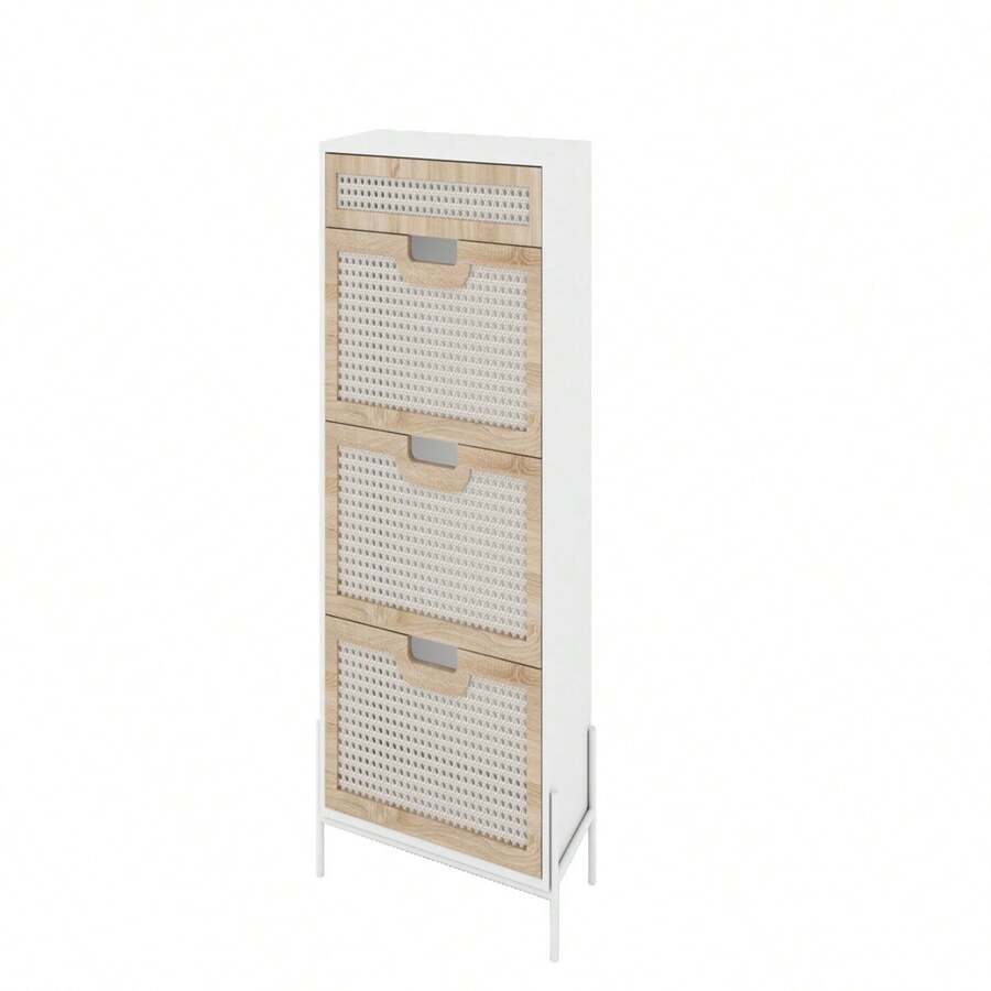 Rattan Free-Standing Shoe Rack Storage Cabinet with Shoe Drawers, Shoe ...