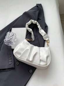 New Vintage Commuter Black Simple Pleated Cloud Shoulder Bag - White - View 6