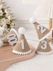 1pc First Birthday Hat Birthday Party Costumes Cute Linen Ball Hat - Khaki - View 9