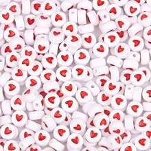 Yiwu Qiyou Accessories Co., LTD 500/200/100颗 7毫米 随机26个字母亚克力字母珠，适用于珠宝制作、手链、耳环、项链和工艺品制作 - 紅色 - 查看 2