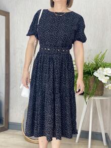 Vestido Midi Godê Com Cinto Encapado Primavera Verão