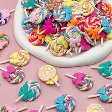 10 件裝彩虹色遊戲食品軟黏土糖果棒棒糖模擬奶油樹脂裝飾適用於手機殼、文具盒、髮飾diy,粉紅色 - 杏色 - 查看 8