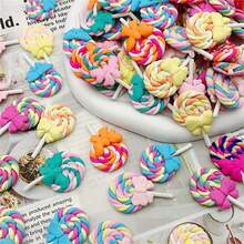 10 件裝彩虹色遊戲食品軟黏土糖果棒棒糖模擬奶油樹脂裝飾適用於手機殼、文具盒、髮飾diy,粉紅色 - 杏色 - 查看 5