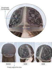 alicegarden The front lace is long and naturally wavy, and the wig is split in the middle. T-shaped lace 13*4*1 brown 22-inch semi-woven daily natural smooth realistic wig (including lace stickers and hairnets). - Brown - View 7