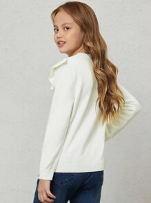 青少女襯邊長袖毛衣 - 白色 - 查看 2