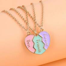 3Pcs/Set Cute 3-Color Heart Broken Stitching Magnetic Best Friend Necklace For BFF Friendship Jewelry Gift Valentines,Mom,Mother,Mother's Day,Gift