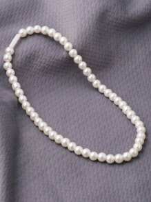 1入組短玻璃珍珠項鍊在優雅淺褐色適合女士,多種可用顏色 - 米色 - 查看 4