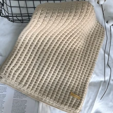 1 件女式純色厚針織羊毛圍巾,適合秋冬日常使用 - 米色 - 查看 4