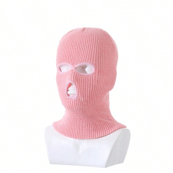 1pc Women's Knitted Balaclava Cap With 3 Holes Face Mask, Suitable For