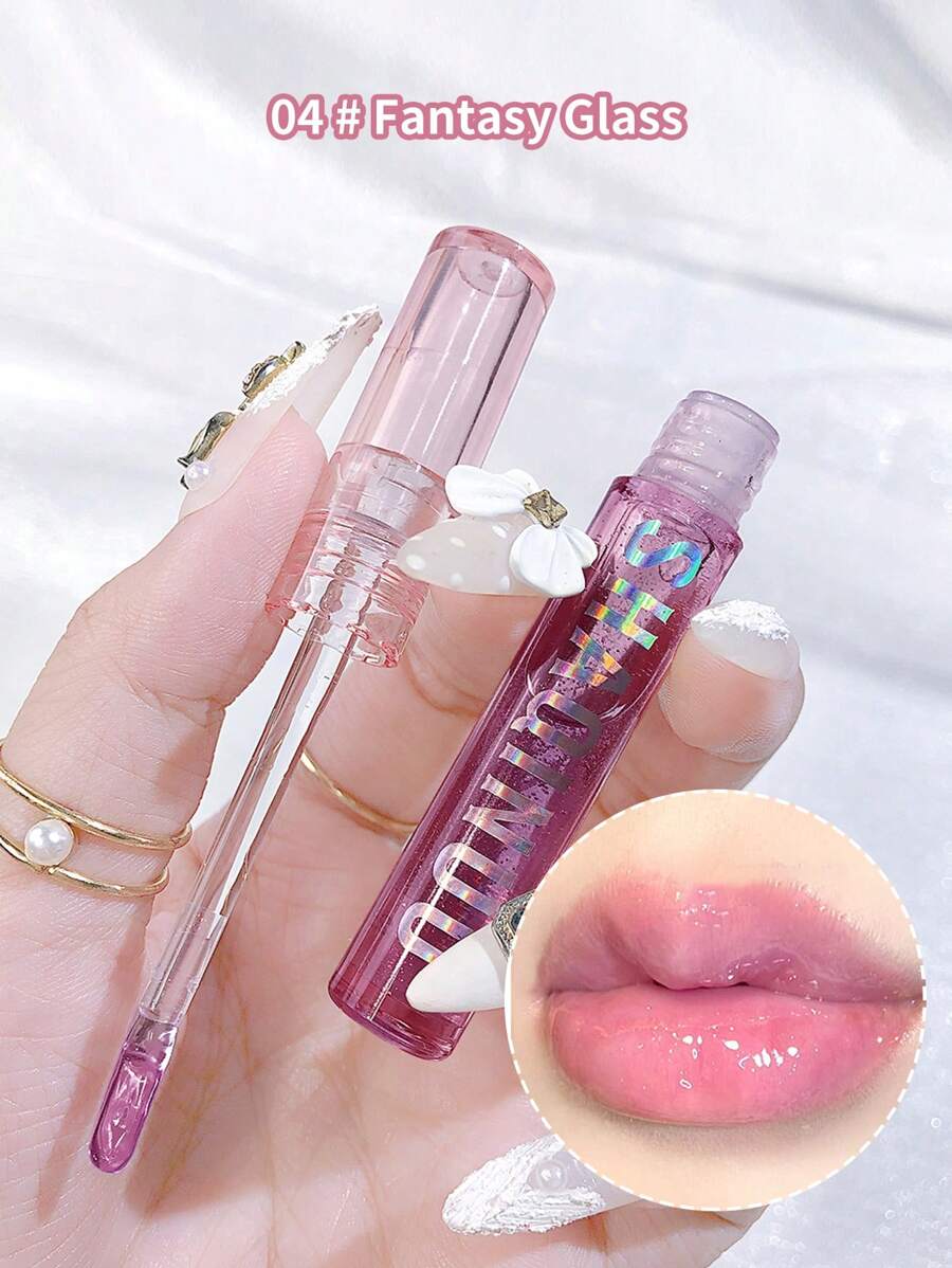 SHAQINUO Transparent Water Gloss Nourishing Moisturizing Lip Gloss With Mirror Finish, Jelly-Like Formula, Waterproof, Non-Sticky On Cup, Daily Lip Care Lipstick, Can Be Worn Alone Or As A Base For Plump Lips, Long-Lasting And Glassy Lip Glaze Y2K - 淡紫色 - 查看 1