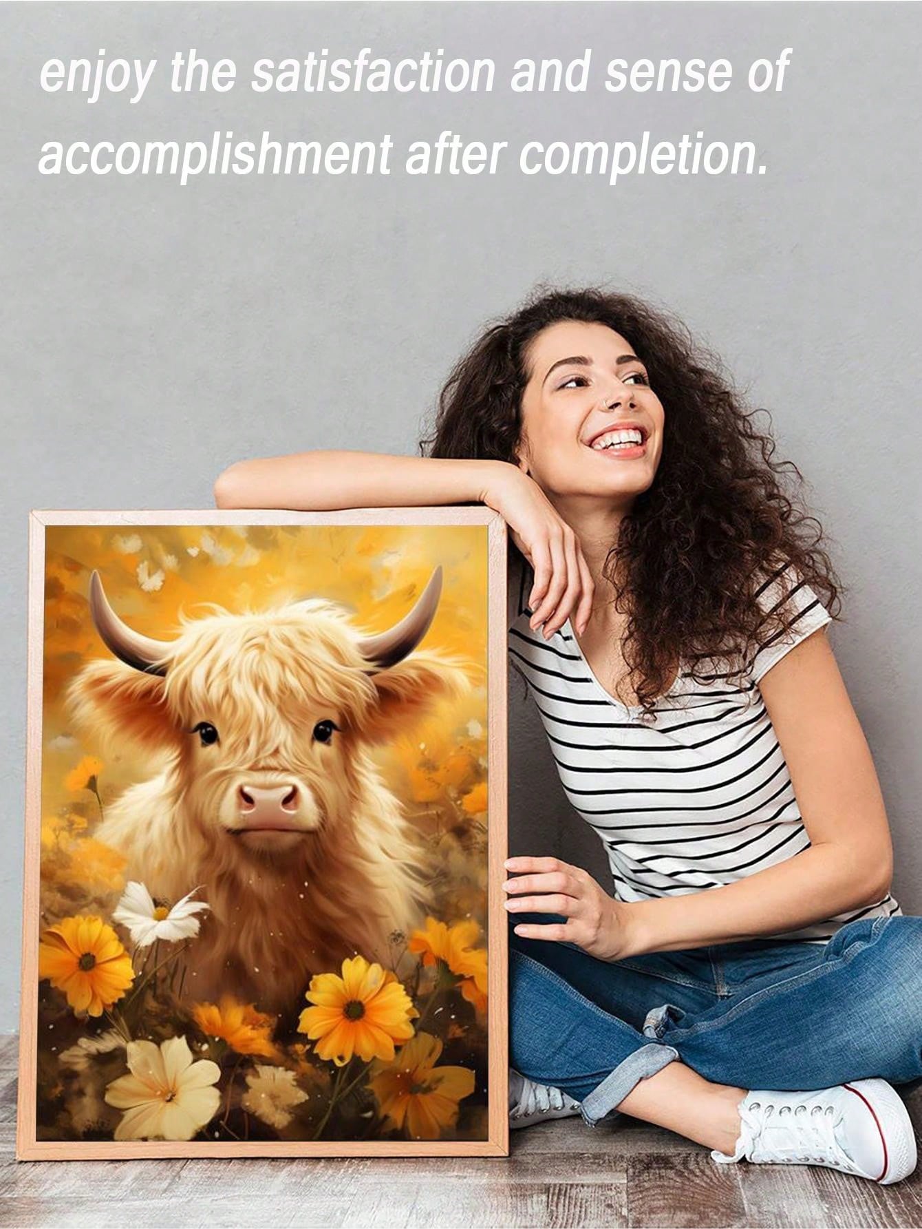 5D DIY Diamond Art Painting Cows And Flowers Diamond Art Kits For Adults Beginners DIY Full