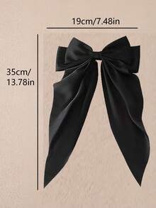 1pc Girl Black Bow Decor French Clip Long Tail French Hair Bows For Women Girl, Satin Silky Bow Hair Barrette, Bow Hair Dress Up Accessories For Birthday/Party/Show/Christmas/Independence Day Princess Fascinator With Satin Streamers Cute - Black - View 5