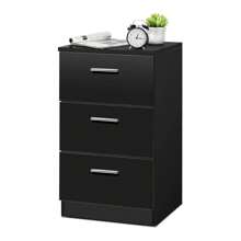 Mesita de noche, mesita de noche de madera, mesita de noche con cajones, consola de noche, mesa auxiliar, mesa de almacenamiento, mesa de teléfono para dormitorio, sala de estar - Negro - Ver 2
