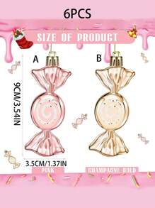 6 件圣诞糖果装饰套装香槟金/玫瑰金塑料闪光糖果装饰圣诞树、婚礼、生日、DIY 手工礼品、圣诞节 - 彩色 - 查看 6