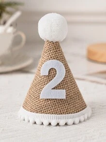 1pc First Birthday Hat Birthday Party Costumes Cute Linen Ball Hat - Khaki - View 3