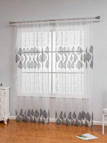 1pc Printed Ivy Leaves Decoration Curtain, Suitable For Balcony And Entrance - White - View 2