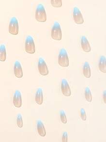 24pcs/set Short Almond-shaped Gentle Ombre Light Blue Nail Tips With 1pc Nail Buffer And 1pc Jelly Gel - Baby Blue - View 5