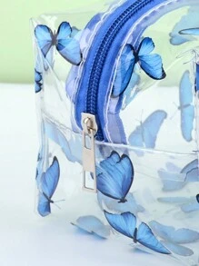 多功能化妝包可愛防水透明收納小袋PVC拉鍊旅行化妝包郵輪必備 - 藍色 - 查看 3