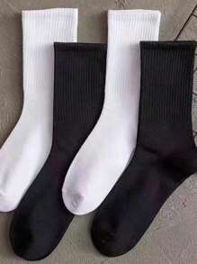 4 Pairs Men's Warm Socks, Sports & Casual Mid-Calf Socks For Spring & Winter - Multicolor - View 1