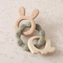 1pc Baby Silicon Teether Ring, Grey-Green Colored With Rabbit & Elephant Shapes, Suitable For Teething Babies, Nice Infant Gift