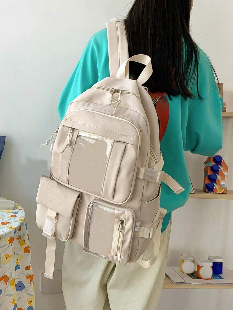 無徽章吊墜女童日式原宿背包韓版適合高中大學生國中生 - 米色 - 查看 1