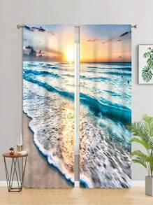 2入組黎明海浪圖案窗簾,無孔窗簾,適用於臥室辦公室廚房客廳書房家居裝飾 - 彩色 - 查看 1