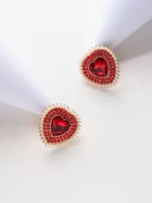 1pair Heart Shaped Shiny Minimalist Luxurious Earrings For Wedding Or Party And Other Special Occasions, Women's Earrings - Red - View 3