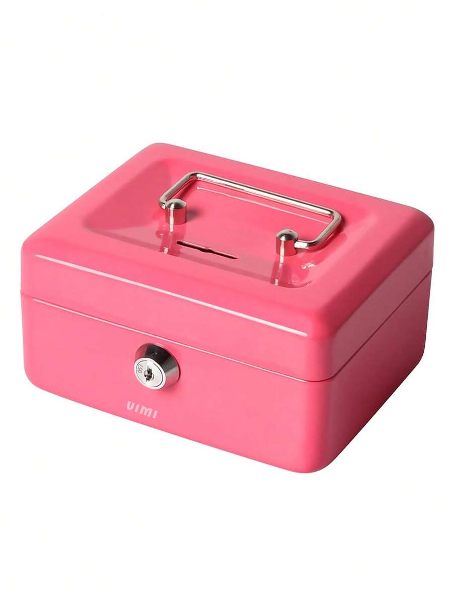 Pequeña Caja De Efectivo Con Cerradura Y Ranura Alcancía De Monedas - Rosa - Ver 1