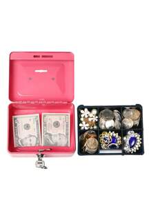 Pequeña Caja De Efectivo Con Cerradura Y Ranura Alcancía De Monedas - Rosa - Ver 2
