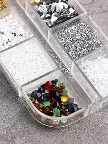 12 格圣诞指甲装饰红色绿色混合闪光金色雪花亮片指甲星形六角形亮片美甲 - 彩色 - 查看 3