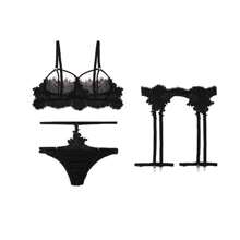 Sexy Lingerie Set Including Stockings, Garter Belt And Leg Straps - Black - View 3