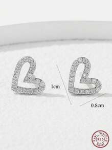 1雙幾何心形非對稱耳環，925銀製＆人工鑽石，情人節/母親節/週年紀念浪漫禮物，適合日常穿著、約會和派對 - 銀色 - 查看 11