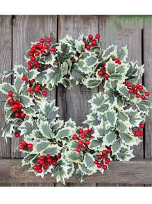 1pc Artificial Plant Vine With Red Berries And Wreath For Thanksgiving Christmas Decoration, Suitable For Indoor/Outdoor Fireplace, Winter Holiday Thanksgiving Christmas Home Decor - Grey - View 5