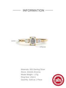 1入組925純銀長方形戒指,女性優雅婚禮精品珠寶 - 金色 Size 6 - 查看 5