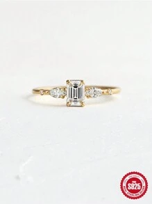 1入組925純銀長方形戒指,女性優雅婚禮精品珠寶 - 金色 Size 6 - 查看 4