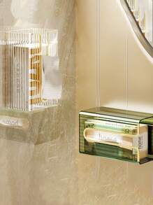 1個浴室衛生紙盒架,掛牆式紙巾盒,金色框架防水紙巾盒,透明優雅設計,無需鑽孔易於安裝 - 金色 - 查看 7