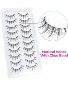 Asiteo 10 Pairs Cartoon Style False Eyelashes, Delicate Band Design, Transparent & Soft - Black - View 4