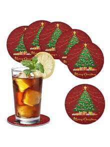 2入組聖誕樹紋杯墊,耐熱防滑,適用於聖誕節餐桌裝飾 - 彩色 - 查看 3