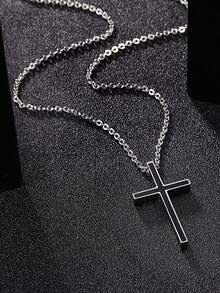 1入組男士時尚簡約風黑色十字吊墜項鍊 - 黑色 - 查看 4