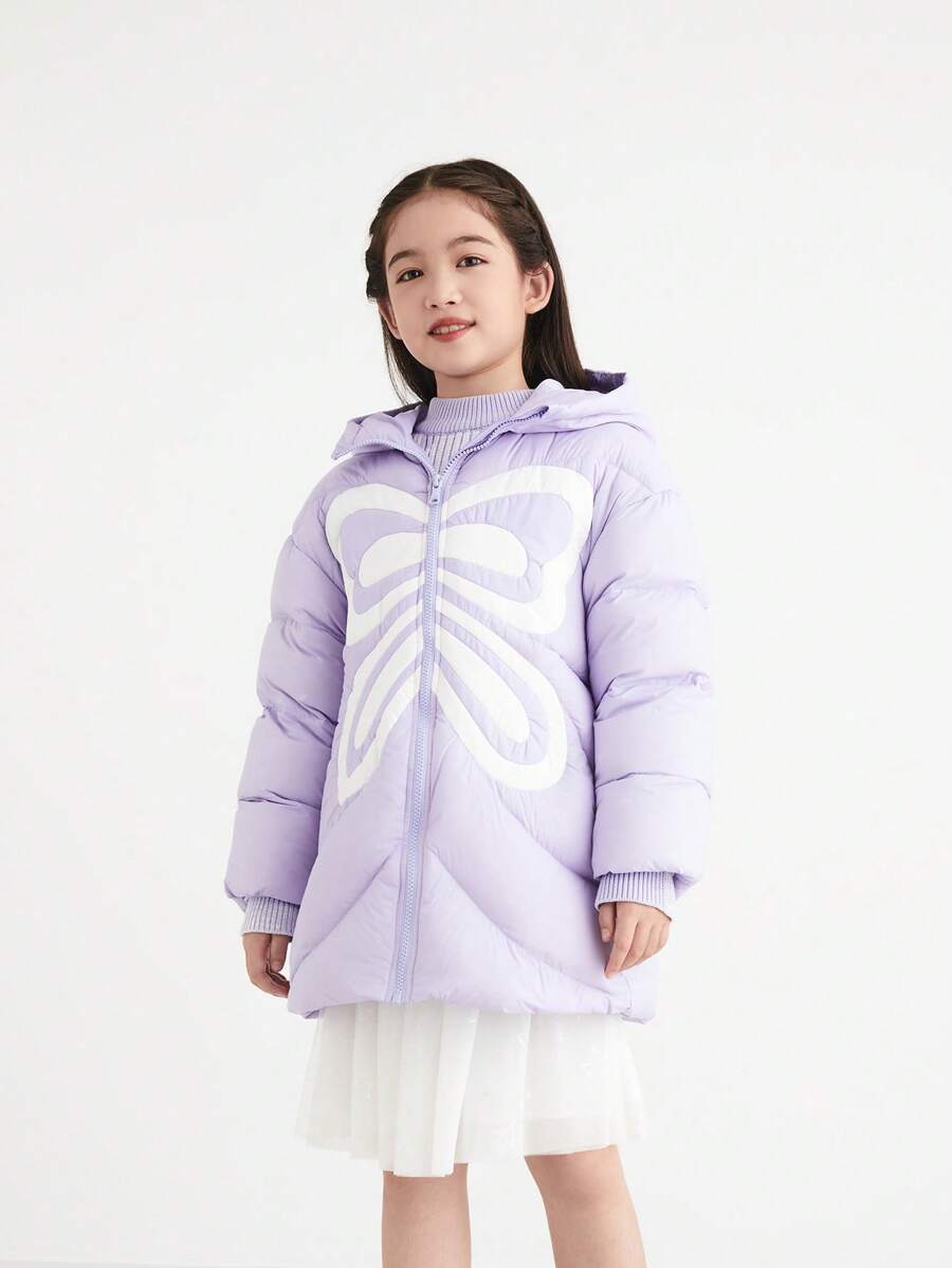 Annil Girls Mid-Length Down Jacket Winter Windproof Warm Thickened Fashionable Jacket Purple - Purple - View 1