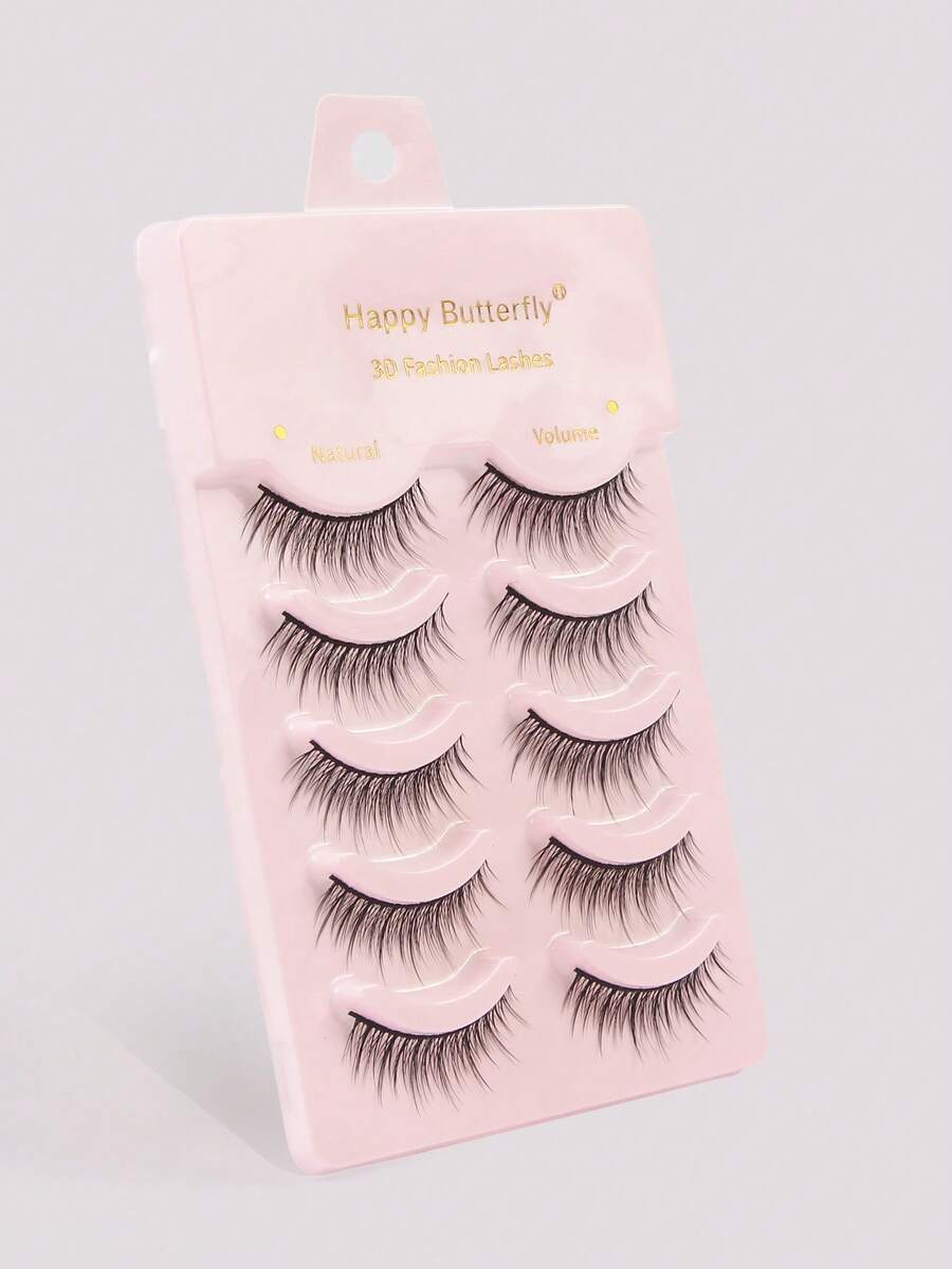Happy Butterfly 5Pairs Of Natural Cross Full False Eyelashes With Clear Stem,Pointy Tail Fluffy Slim For Everyday Use Manga Eyelashes, Travel Essentials - Black - View 1