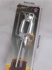 1pc Silver Number Candle With Crown & Bowknot Design For Birthday Cake Decoration, 0-9, For Birthday Party - Silver - View 4