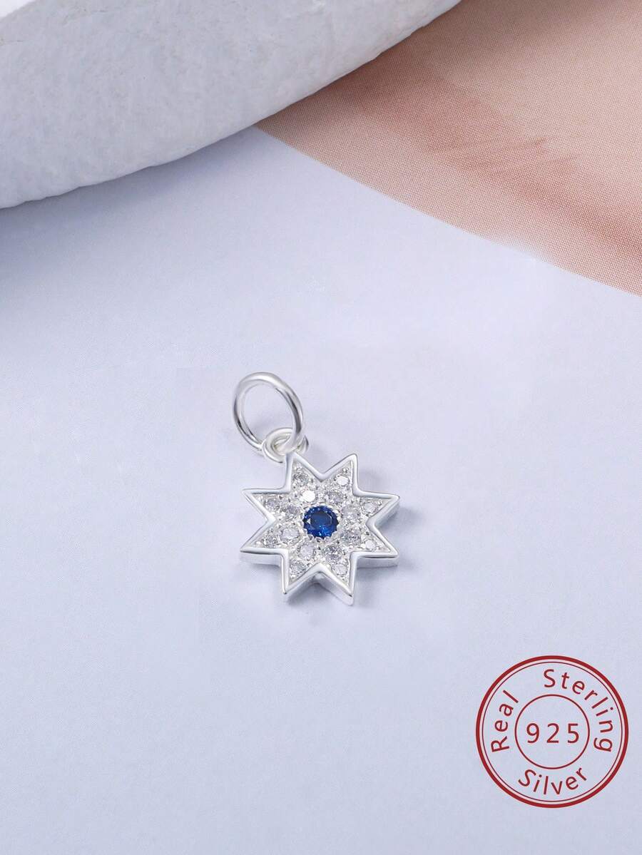 1入流行優雅的925銀星空心&月亮吊墜,新嵌鑲設計,適用於diy手鏈吊墜,高端珠寶禮物