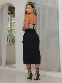 Women Denim Skirts - Black - View 4