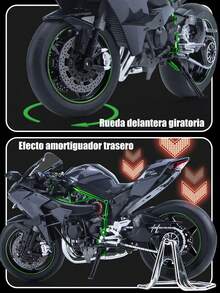 Coleccion Escala Moto Juguete H2r Con Luz Y Sonido Base 22cm - Negro - Ver 3