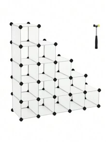 SONGMICS Schuhregal, Regalsystem, Steckregal, 15 Fächer, DIY Regal, stapelbar, aus PP-Kunststoff, als Garderobe, Raumteiler, für Schlafzimmer, Büro, 30 x 111,2 x 86,2 cm